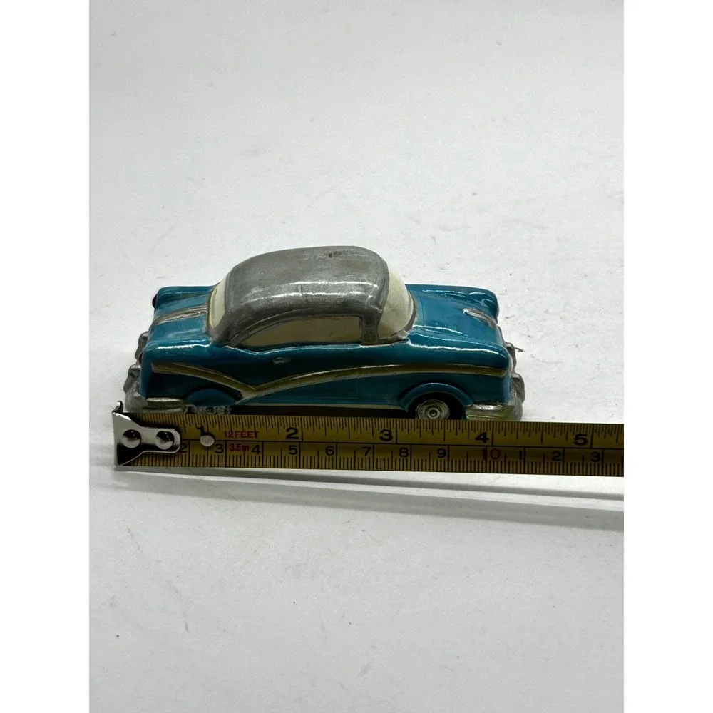 Vintage Plaster Chalkware Blue and Silver Painted Car 4 1/2